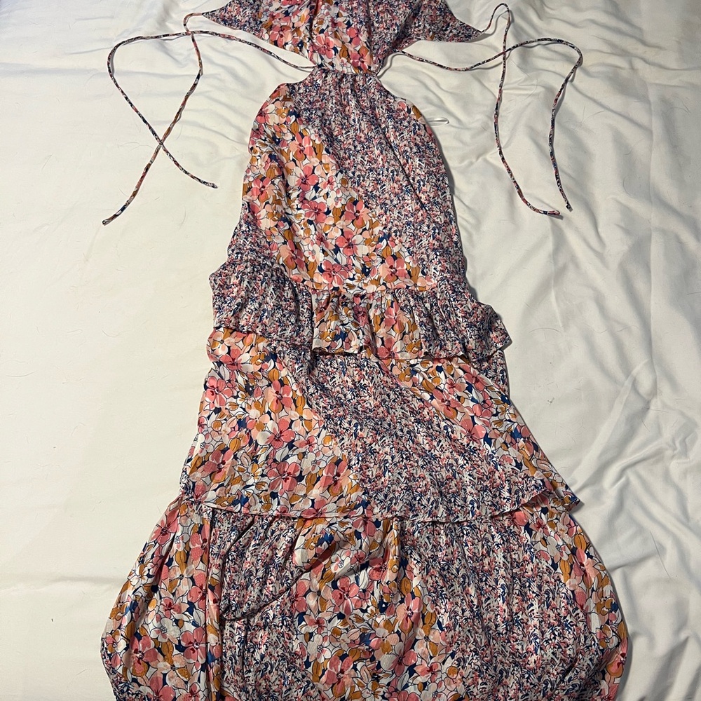 Hello Molly Backless Floral Dress - Pink and Orange